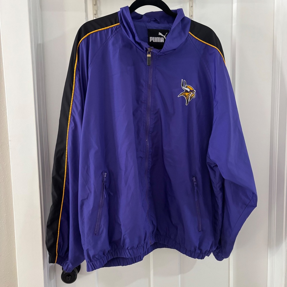 Vintage Puma Minnesota Vikings NFL Track Jacket Purple Black Gold Men's Size‎ XL